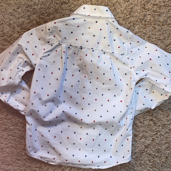 Boys size 5/6 white button down with colorful diamond pattern throughout. - Picture 5 of 5